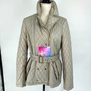 Vince Camuto Cream Puffer Jacket with High Collar and Quilted Design M Video